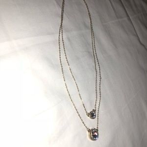 Rhinestone and gold colored chain double necklace